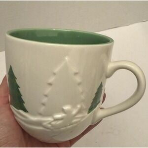 Starbucks Holiday Coffee Mug 2006 Embossed Christmas‎ Tree Sledding Snow 16oz